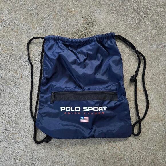 Vtg 90s POLO RALPH LAUREN Polo Sport Flag Logo Zip Pocket Utility Bag Navy - Picture 1 of 4